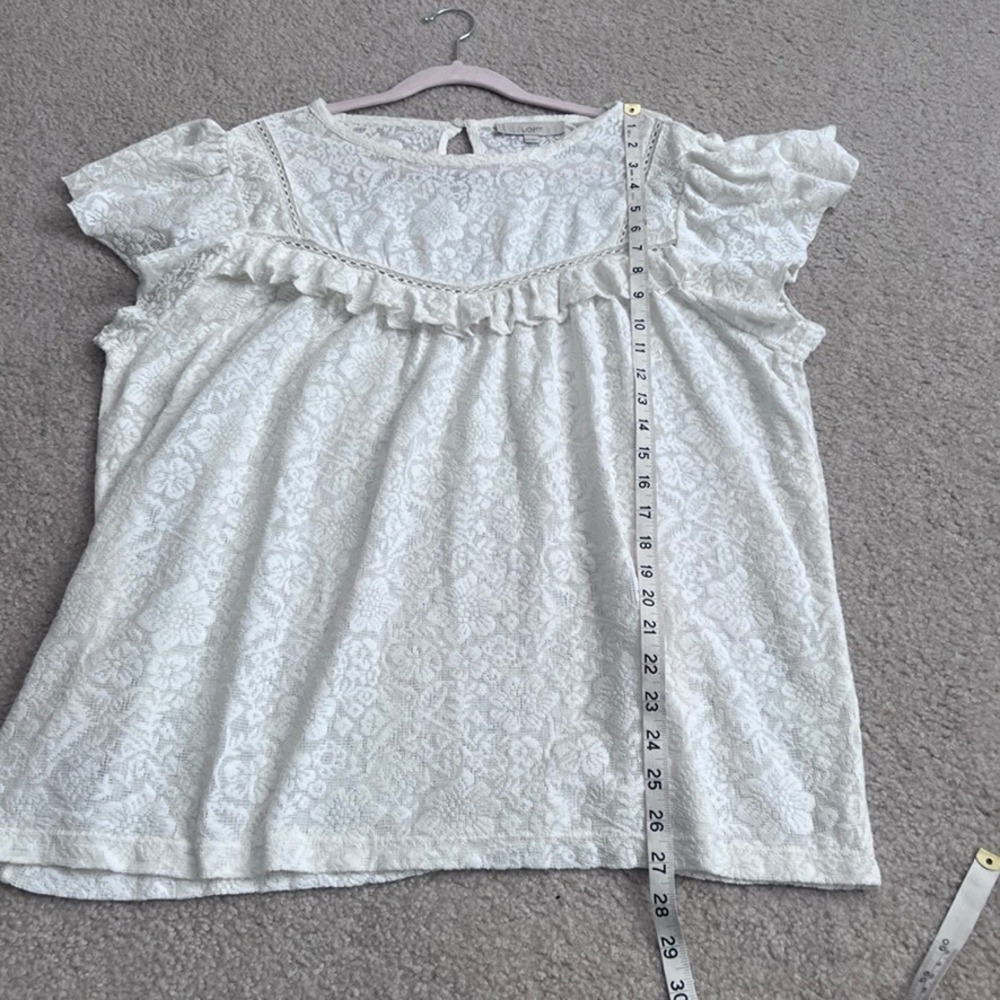LOFT Lace Ruffle Flutter‎ Sleeve Top Ivory Women's XXL - Picture 11 of 11